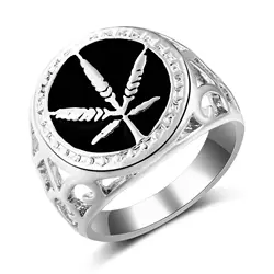 2022 Middle East Arabian Muslim 20mm Width Gold Silver Plated Enamel Maple Leaf Men Rings for Man