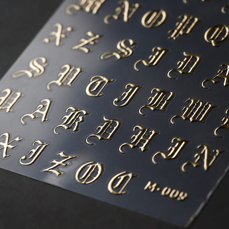 3D Laser Nail Stickers New Embossed Gold Foil Nail Decals Gothic Letter Rose Gold Nail Art Stickers