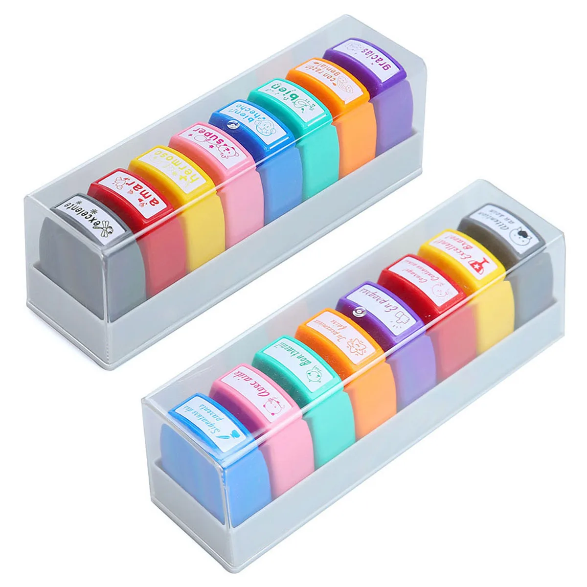 8pc French Spanish Stamp Set,Rectangular Teacher Stamps for Grading Classroom