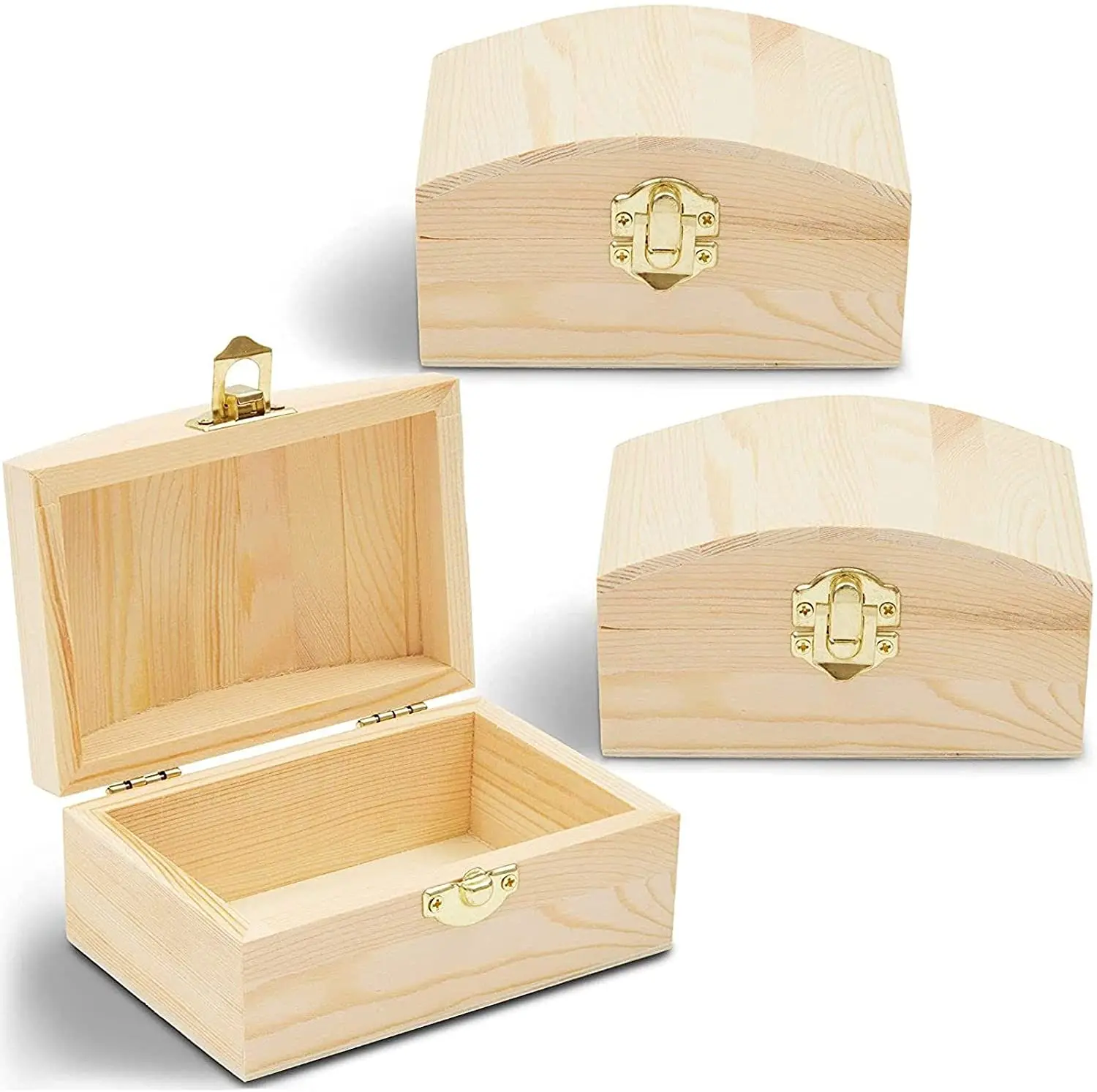 Unfinished Wooden Pine Box DIY Craft Jewelry Box with Locking Clasp