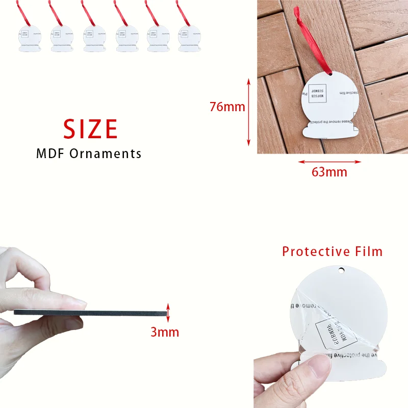 MDFSUB SEDEX wholesale price Christmas Crystal Globe Hanging Ornament Sublimation Blank Mdf Ornaments with protective film