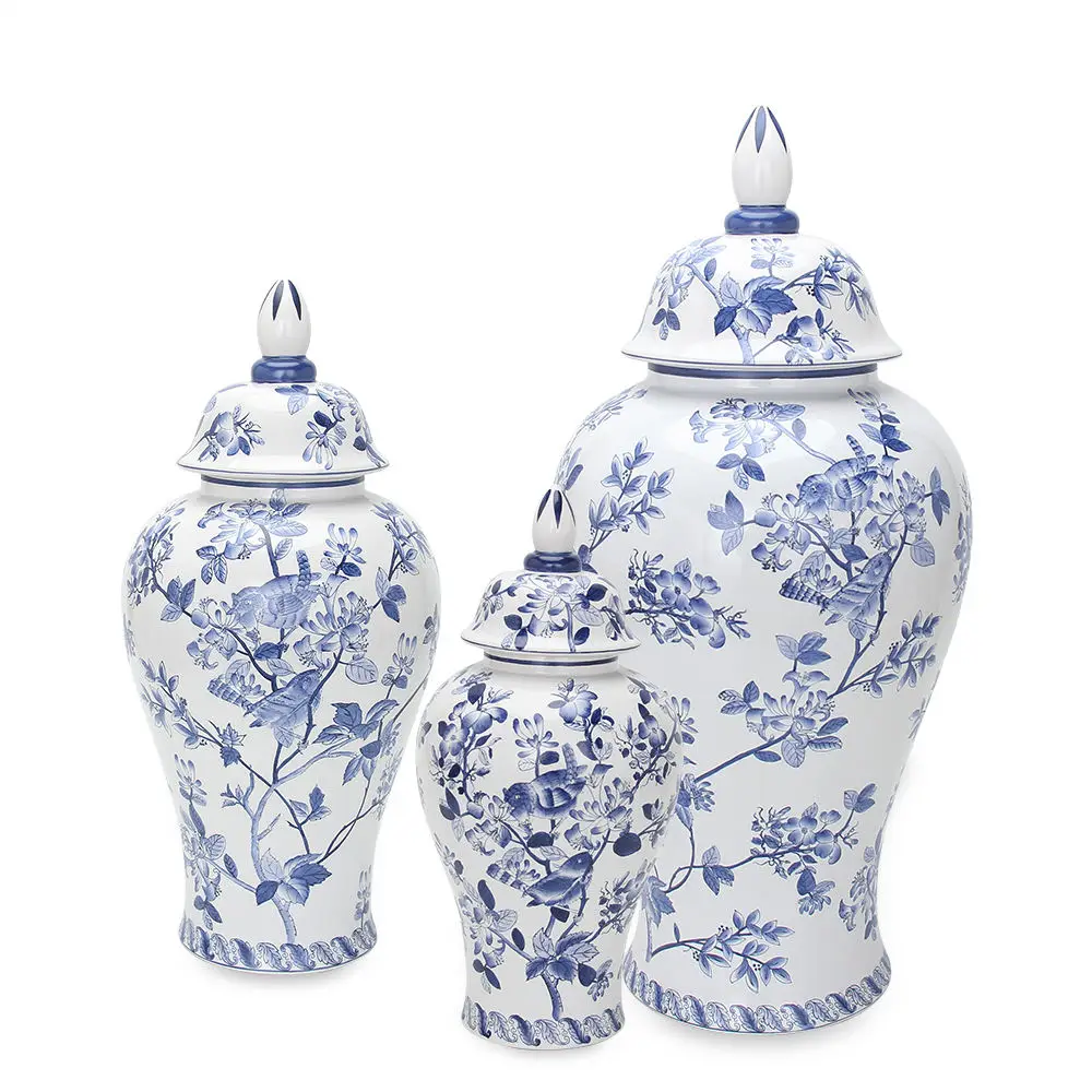 Dasktop Chinese Home Decor Ceramic Ginger Jar , Porcelain Flower VASE,chinoiserie blue and white Ceramic Ginger Jar
