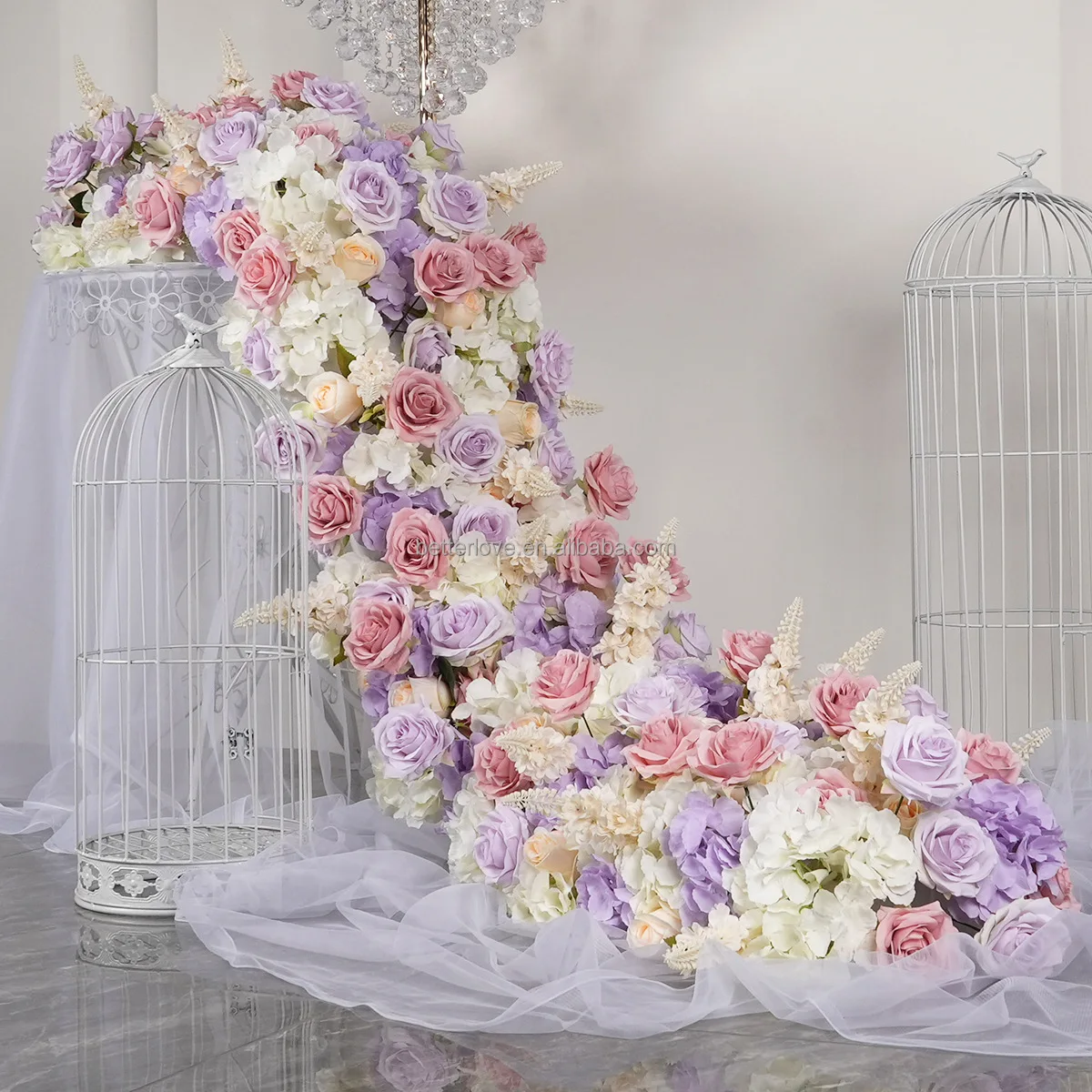 Hot Selling 110CM silk pink rose centerpiece flowers runner for table flower runner cetrepiece wedding