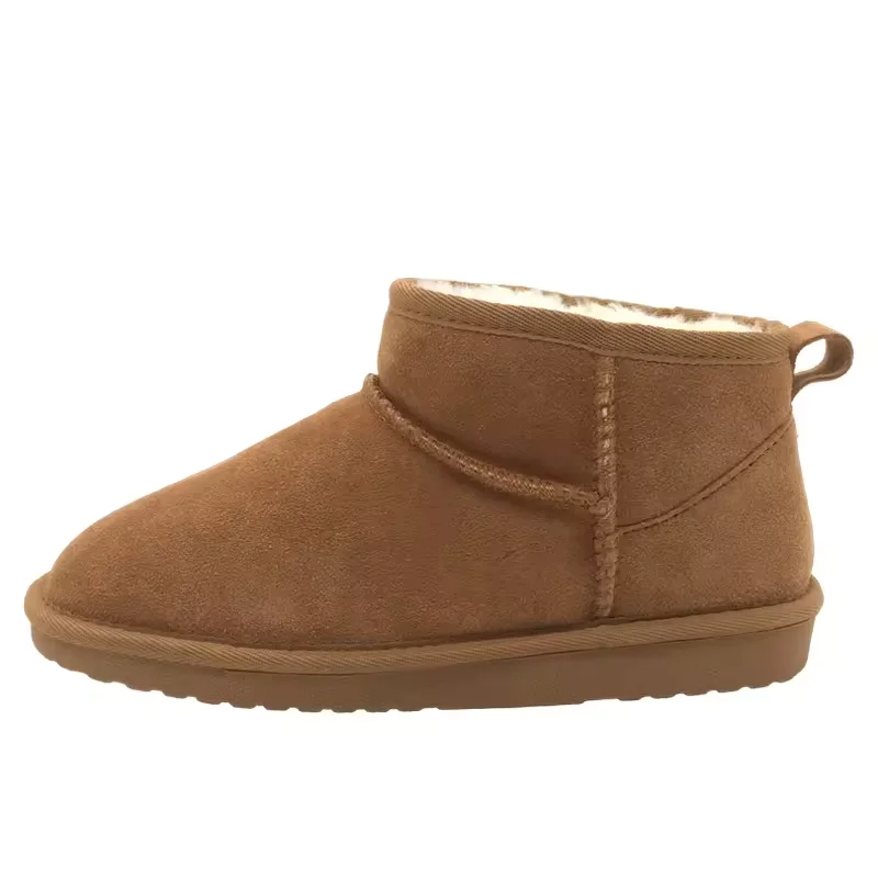 New cute Casual  Outdoor Adult Wholesale cow suede fur plush Water Resistant Warm Sheepskin  Ankle Women Snow Boots