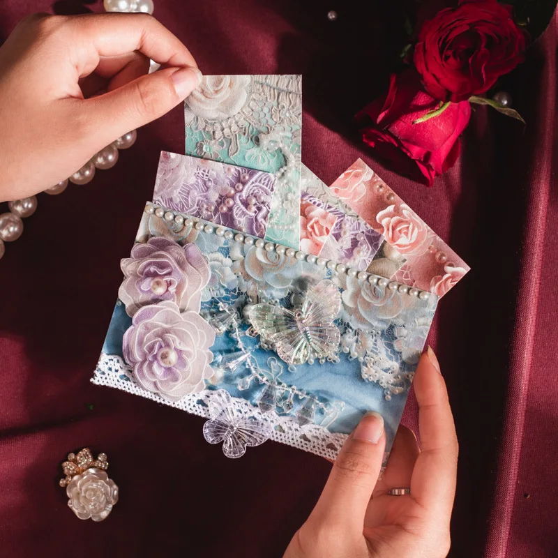 30sheet/set Wholesale Material Paper 3d Simulation Lace Pack Background Paper Scrapbooking Flowers Moto Notebook Deco Sticker