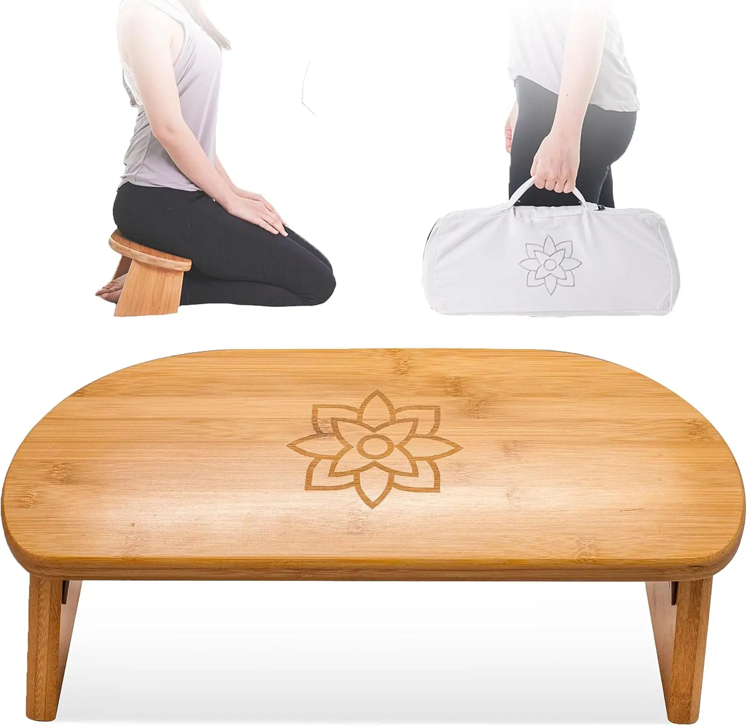 Modern Folding Meditation Bench Bamboo Kneeling Stool with Locking Magnetic Hinges
