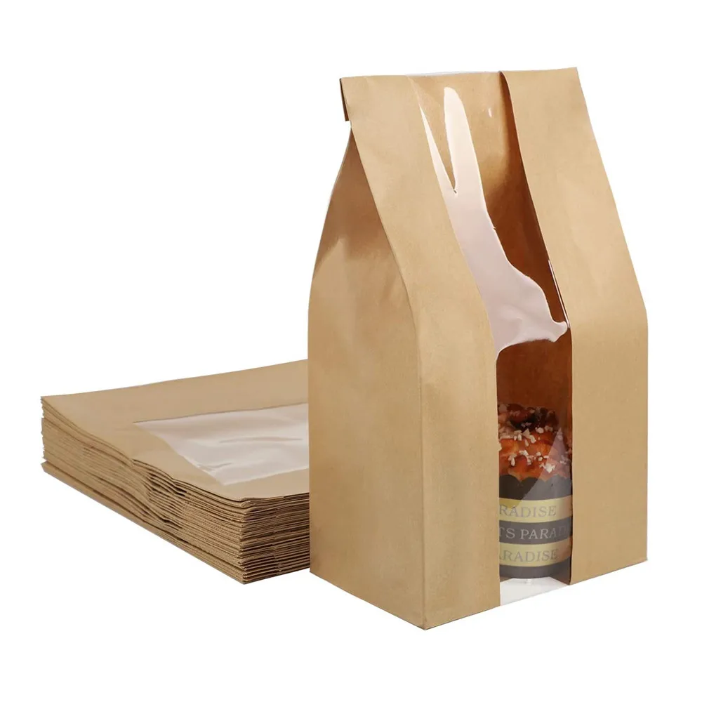 Bread custom Paper Bags Kraft Cookie Bags with Transparent Window for Storing
