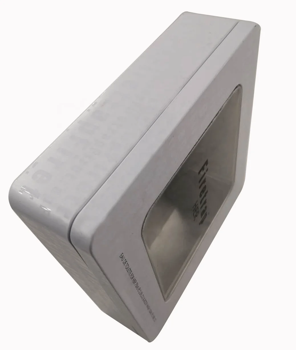 
China factory square tin box with clear window lid and logo embossed 