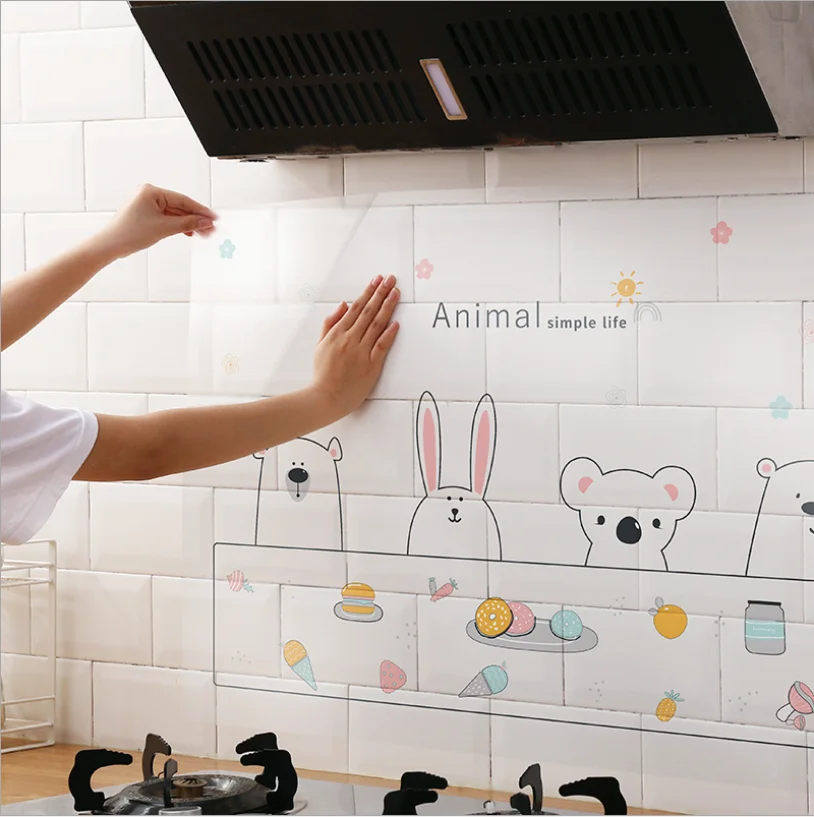 
Kitchen waterproof and oil-proof stickers cute self-adhesive moisture-proof aluminum foil paper heat-resistant stickers 