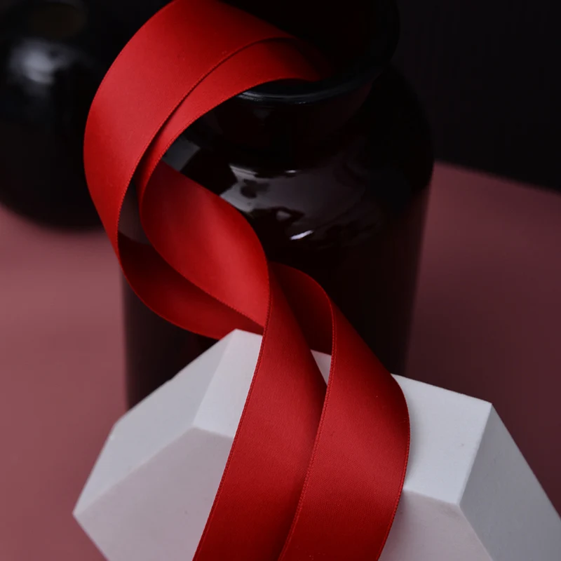 Red custom polyester silky ribbon roll for gift wrapping bow making DIY crafts flower bouquet hair accessories 22mm