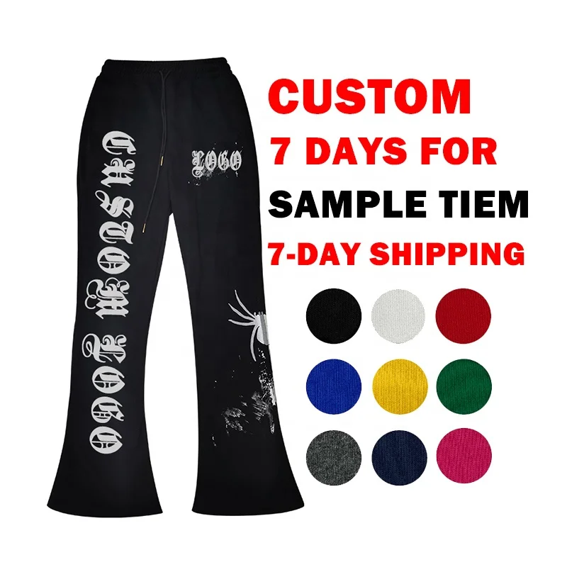 Custom High Quality Men Stacked Joggers Set Logo 3D Puff Print  Streetwear Sweatpants Fashion Stacked Jogger