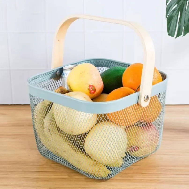Wholesale Multi-functional Hanging Kitchen Baskets Fruit Basket Bin Metal Mesh Steel Basket Storage
