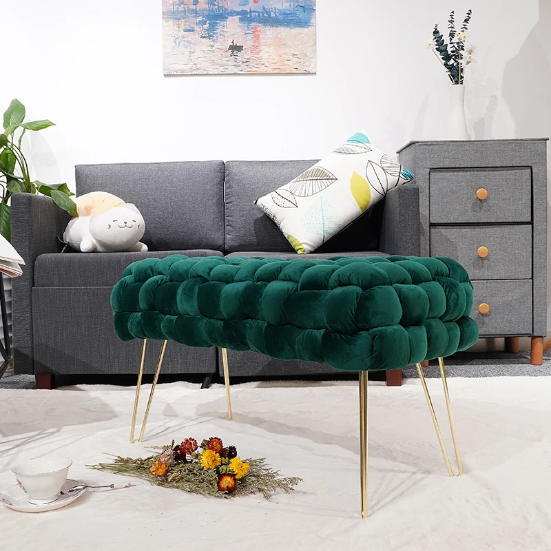 Скамейка для спальни на заказ большая современная бархатная скамейка домашний табурет темно-зеленый оттоманка