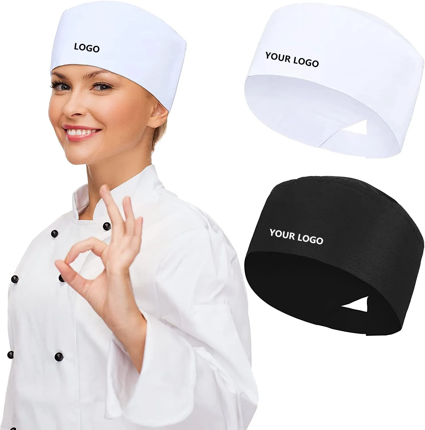Cooking Beanie Uniform Japanese Skull Adjustable Breathable Logo Black Make Restaurant Custom Kitchen Chef Hats