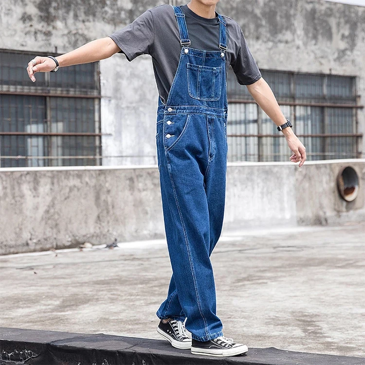 Casual Hip Hop Denim Jumpsuit Casual Loose Trousers High Street Baggy Jeans Overalls for Men