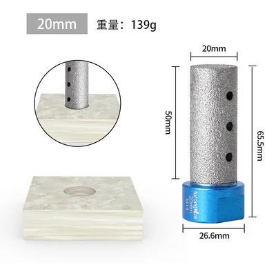 20mm Vacuum brazed diamond milling cutter finger bit for granite marble ceramic