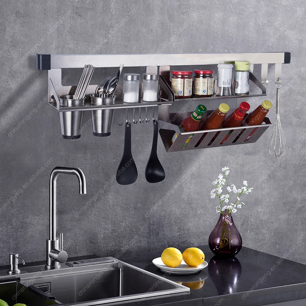 stainless steel 304 kitchen spice chopsticks soup storage wall rack,combinable rack