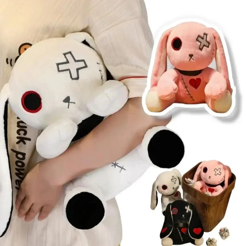 ROXGOCT Creepy Goth Bunny Plush Crazy Rabbit Plushie Toys, Spooky Gothic Bunny Stuffed Animal Cute Horror Halloween Plush Toy