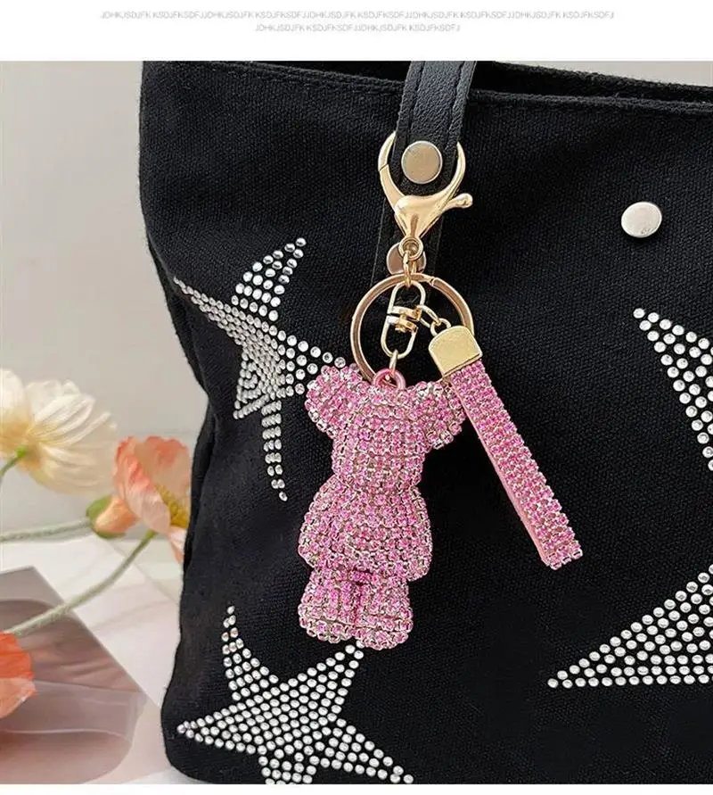 Wholesale Bling Teddy Bear Keychain Cute Key Chains Car Accessories Fashion Rhinestones Bea Keychains for Women Girls