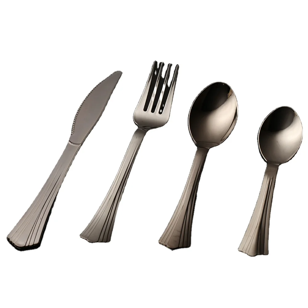 Tableware Factory Wholesale Tableware Set Disposable Electroplated Plastic Fork Spoon Knife Baby Fork And Spoon Kitchen Knives