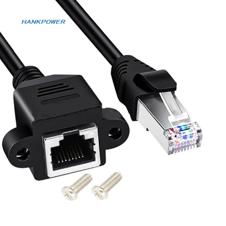 Right Angle RJ45 Male to Female Cable Adapter With Screws Lock Panel Mount RJ45 Ethernet Network Extension Cable Cord