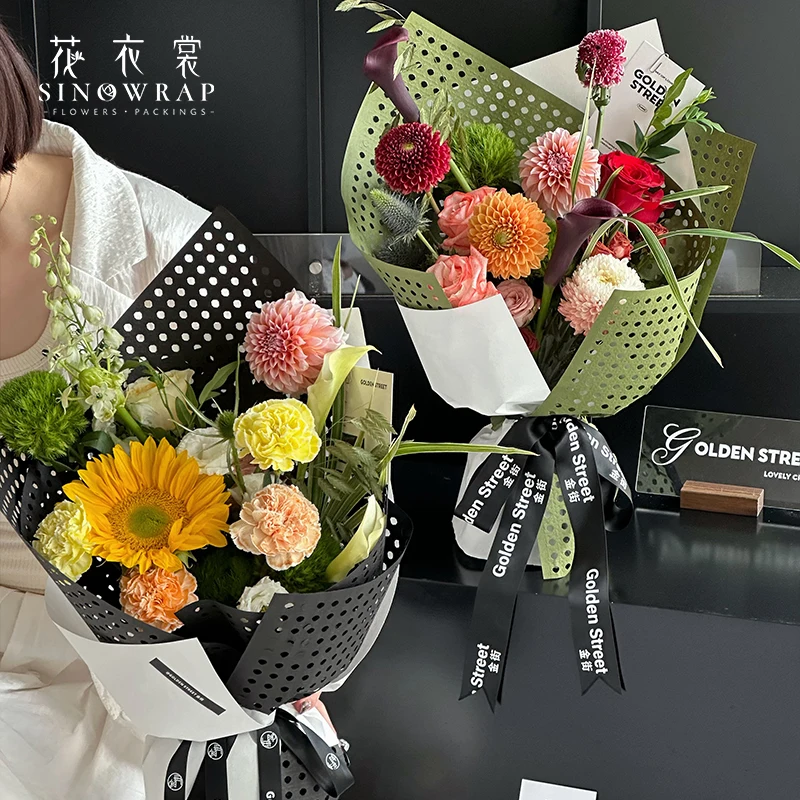 COLOR New Floral Wrapping Paper 39*53CM Circular Hollow Retro Solid Color Tissue Paper Florist Supplies Factory Directly Sale