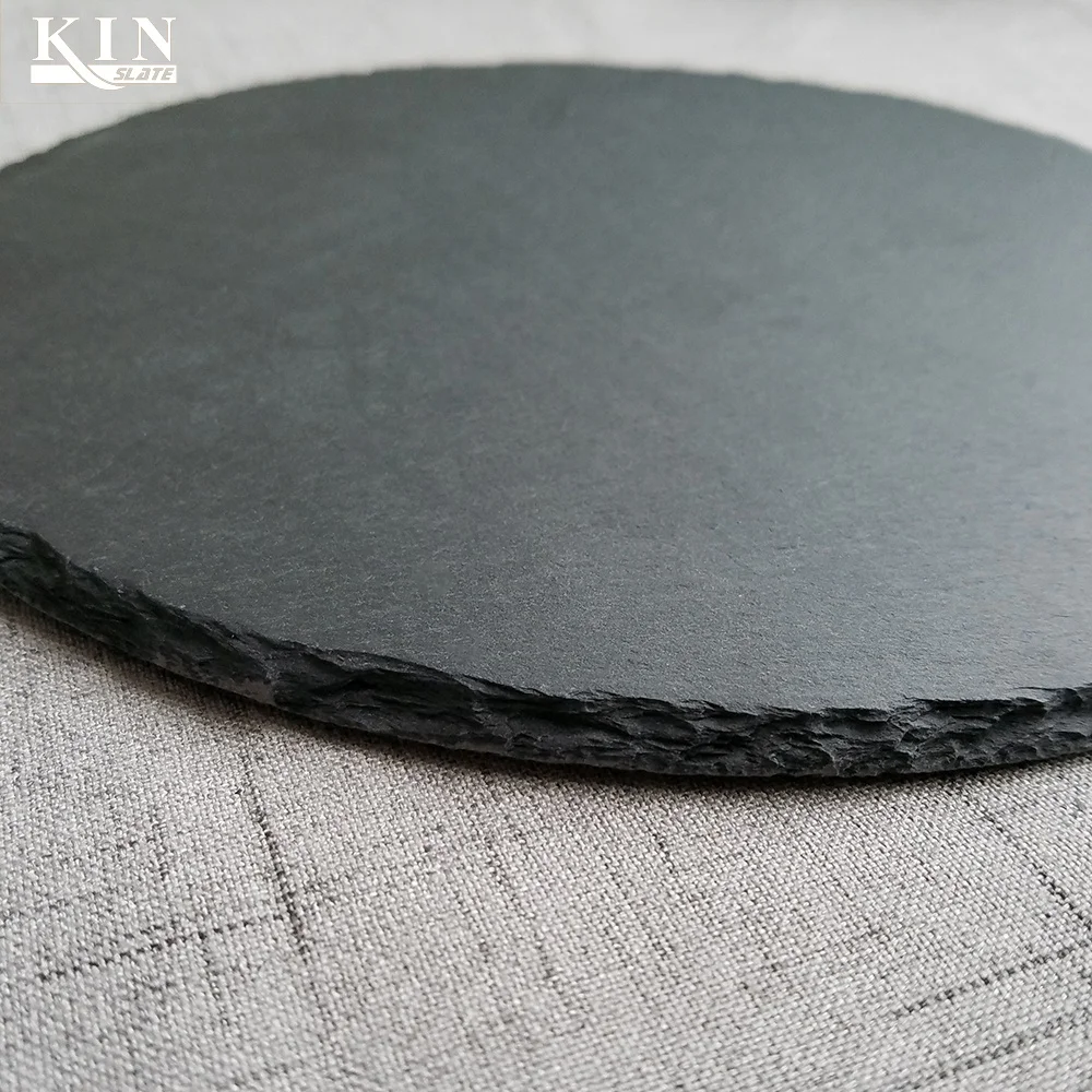 Round black natural black slate serving cheese plate