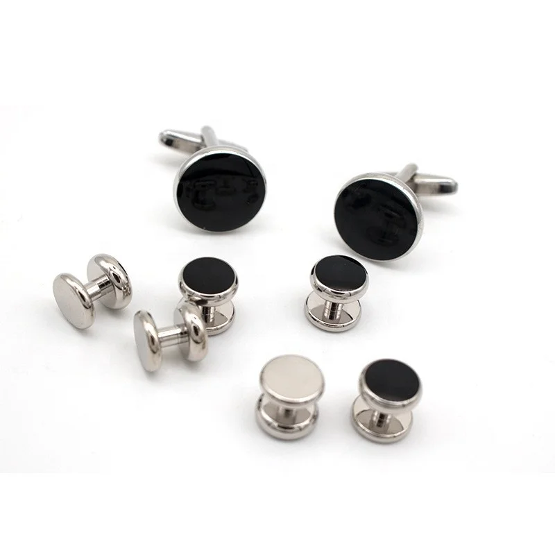 2024 new boyi Ready to ship round black soft enamel mens cufflinks and studs set tuxedo shirts