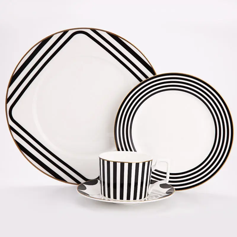 Wholesale Home Premium Luxury Black Ceramic Quartz Glass Table Stoneware Luxury Plate Porcelain Wedding Plates And Dishes