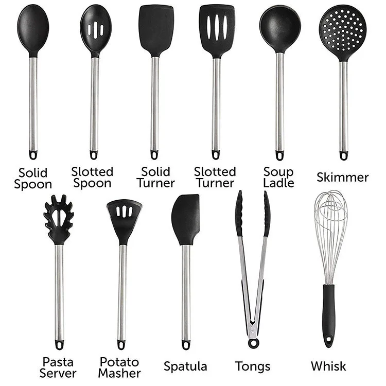 High Quality LFGB Silicone Cooking Utensils Stainless Steel Silicone Kitchen Utensils Set