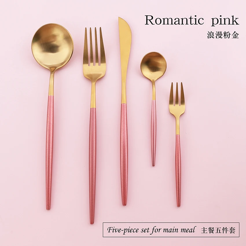 
Wholesale high quality 5 piece cutlery set sanding polishing gold cutlery spoon fork set delicate sets dinnerware 