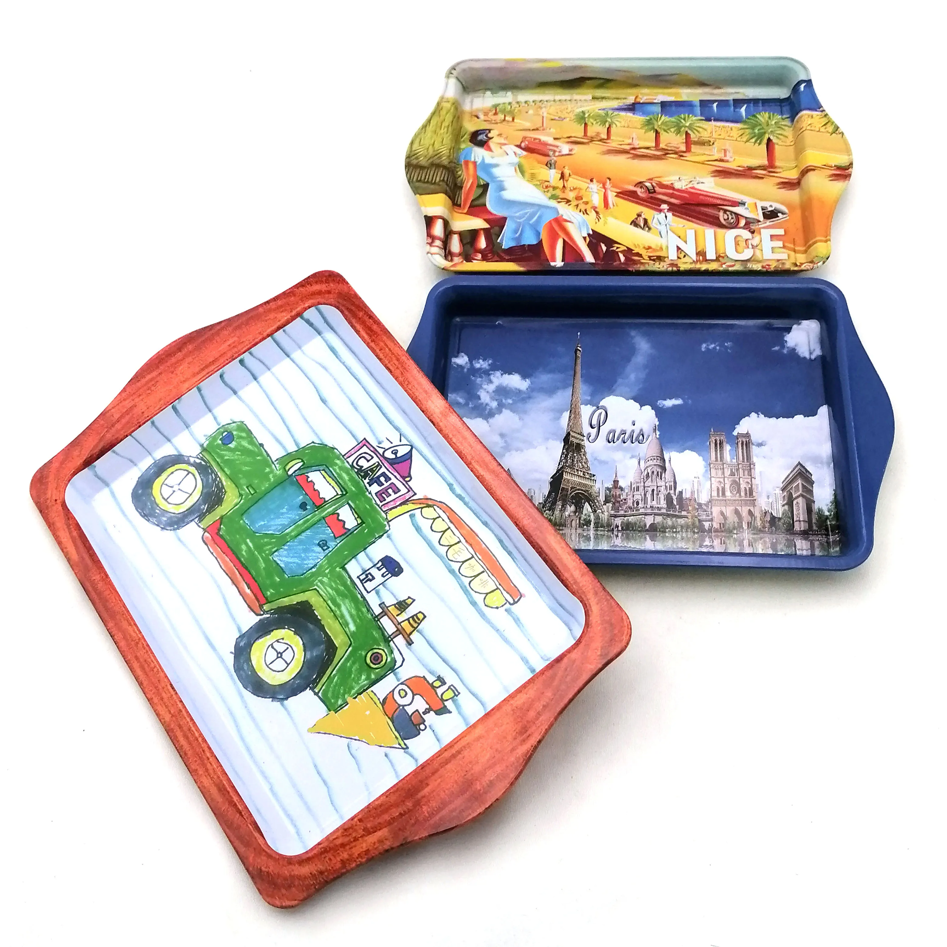 Multiple Sizes Wholesale Custom LOGO Tin Metal Rolling tray Decorative Tinplate Serving Trays