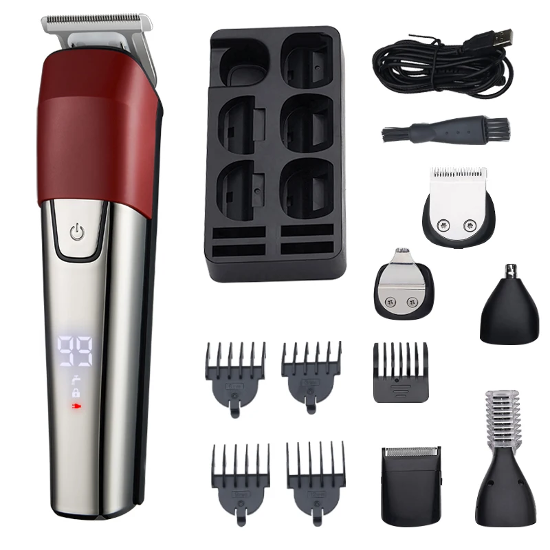 6 In 1 Barbers Beard rechargeable cordless Hair Trimmer Wireless Beard Nose Ear Face Neck Grooming Set Shaving Machine For Men