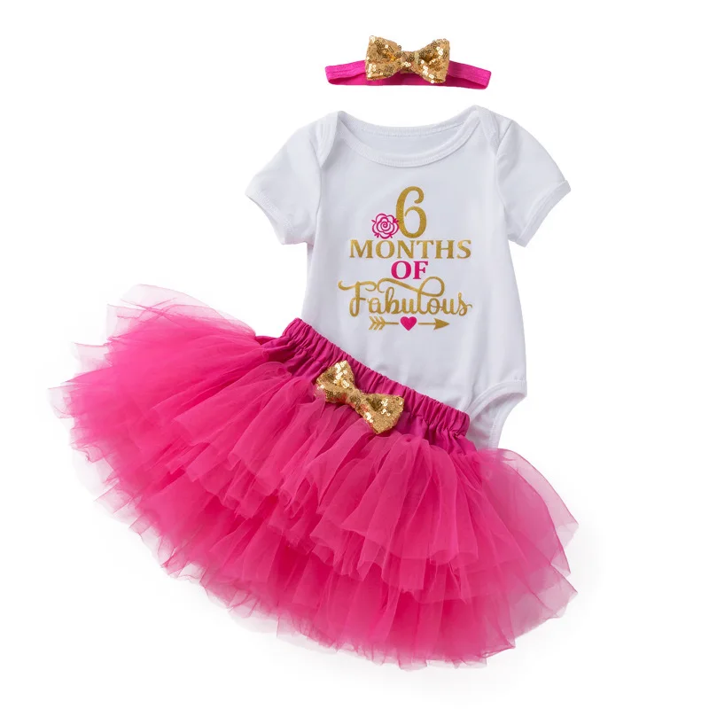 Baby Girls Half Birthday Party Romper Pink TUTU Skirt My Girl is on the Way to One Birthday Outfit infant Girl Bow Headband