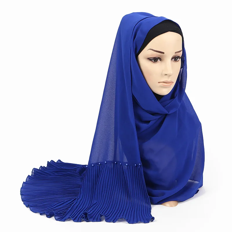 MXCHAN SJH2123 latest design classic beaded pleated hijabs muslim scarf hijab chiffon