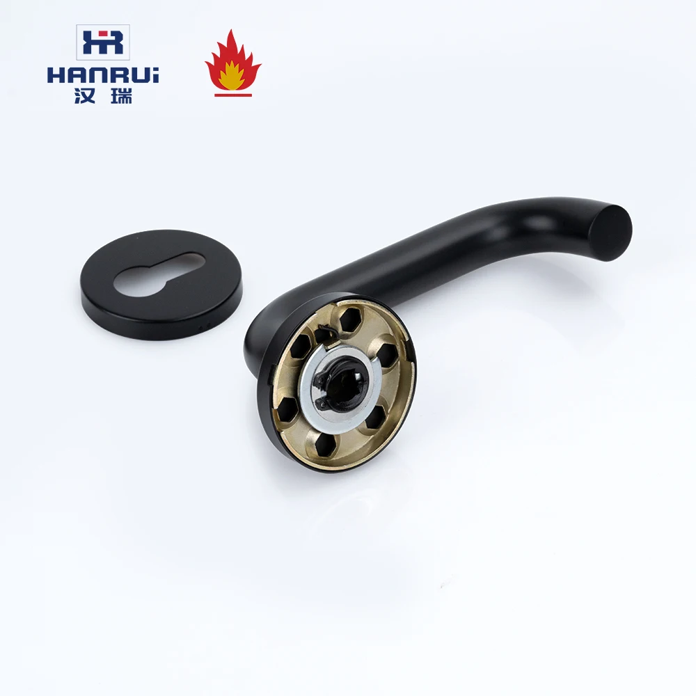 Matted Black PVD black  stainless steel  SS304 U-form with rosets and escutcheon for DIN cylinder door lever handle EN1906