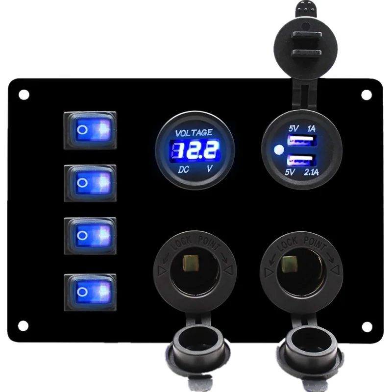 Custom 4 gang car switch panel USB  charge  voltmeter rocket for  motorhome caravan RV ambulance accessories