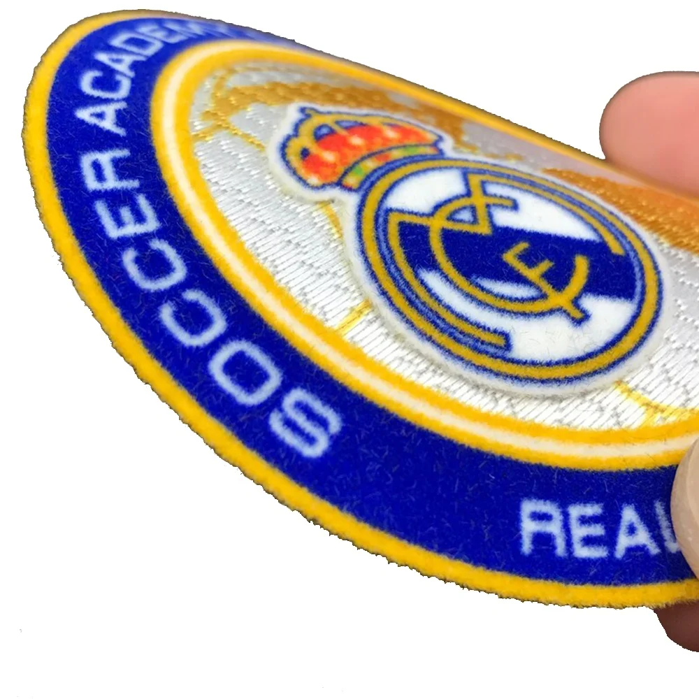 Custom Flock Tatami Sports Patch Football Team Club Badge Logo Iron On Patches For Soccer Clothes