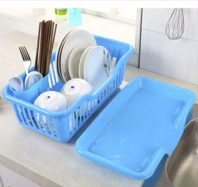 Environmental Protection Material Plastic Rectangle Drying Dish Rack With Cutlery Basket sink set