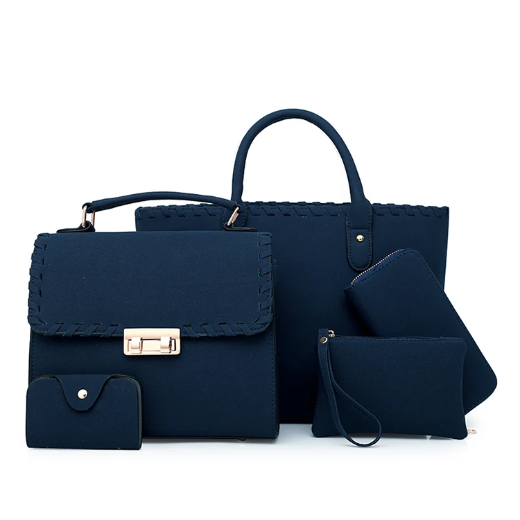 Oem Low 5 Price Handbags Sets Wholesale Soild Color High Quality Luxury Designers Women Tote Bag Handbag Set