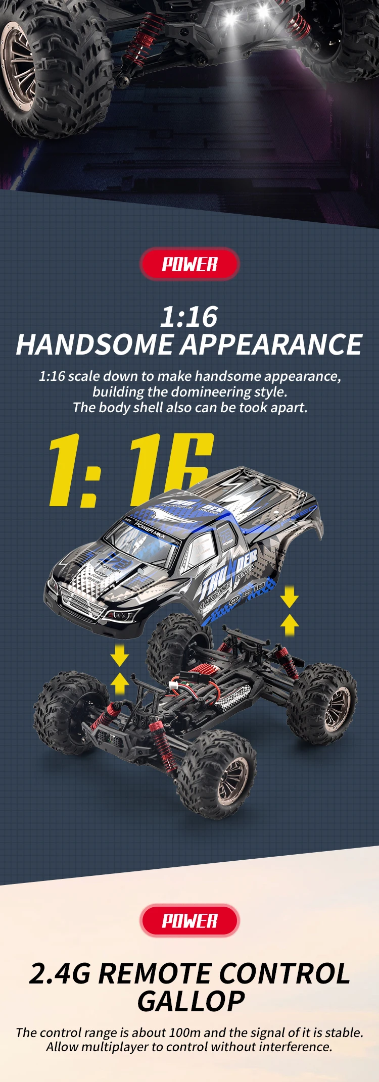 1/16 2.4G Remote Control High Speed Off-road Climbing Vehicle RC Toys USB Rechargeable Battery Remote Control Car Toy