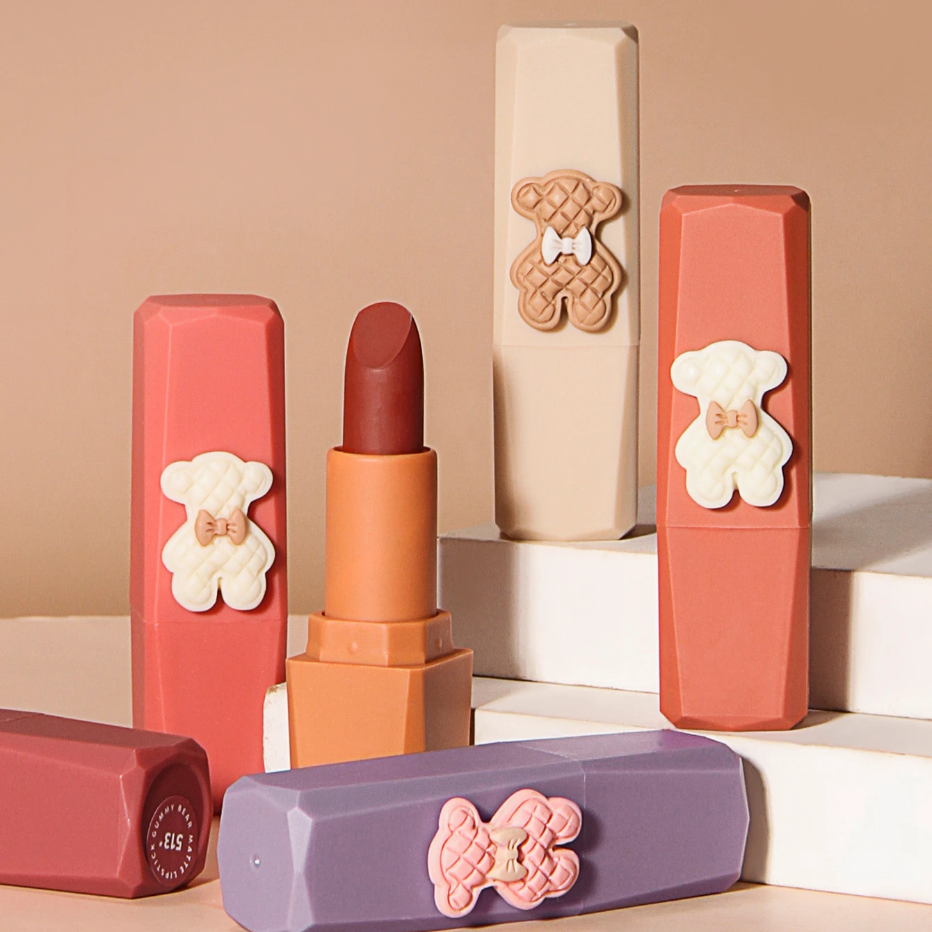 Fashion Korean  Bear  Lipstick design cute girl lip gloss private label double lipstick for young girl