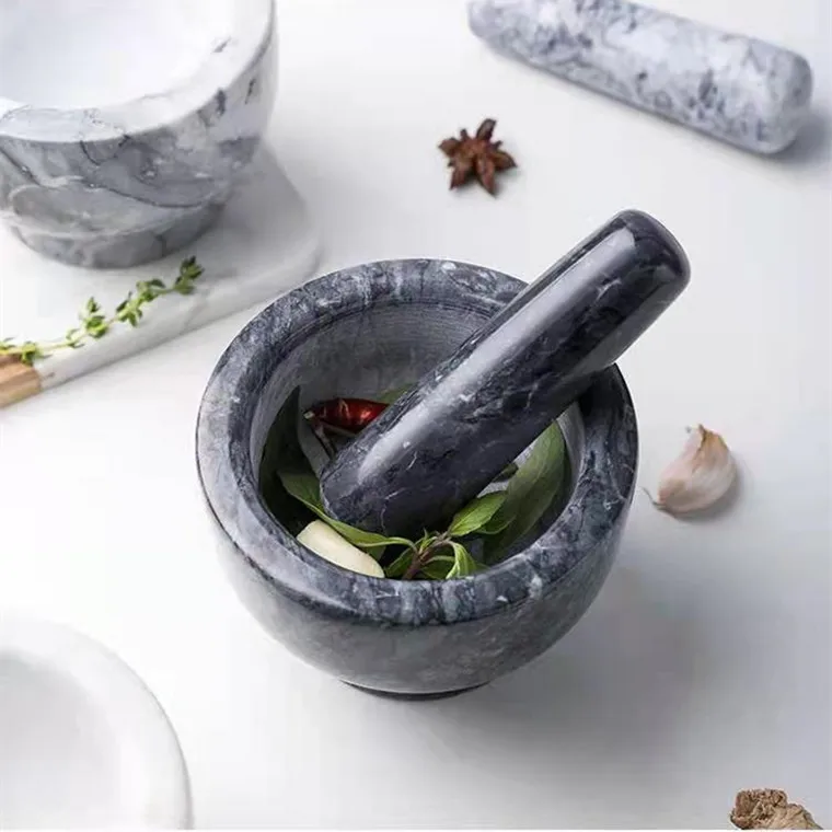 kitchen accessories herb garlic press marble stone mortar and pestle set