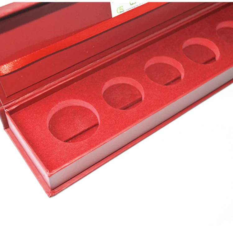 Magnet closure printing glossy lamination hot stamping logo special coin packing paper box with eva holes