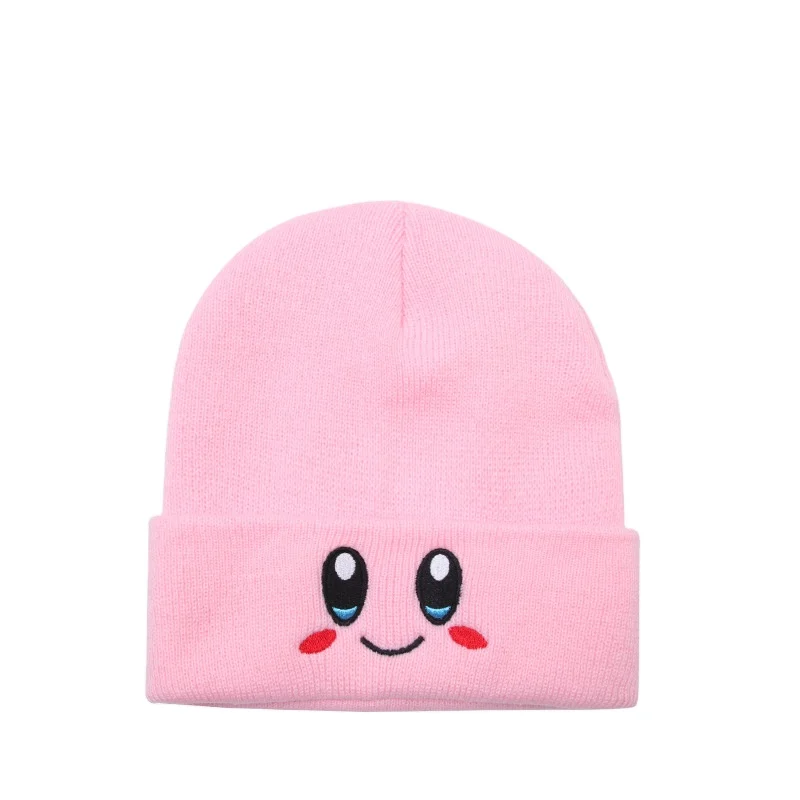 New pink star Kirby embroidery children beanie expression wild wool hat fall winter casual cute knit hat children