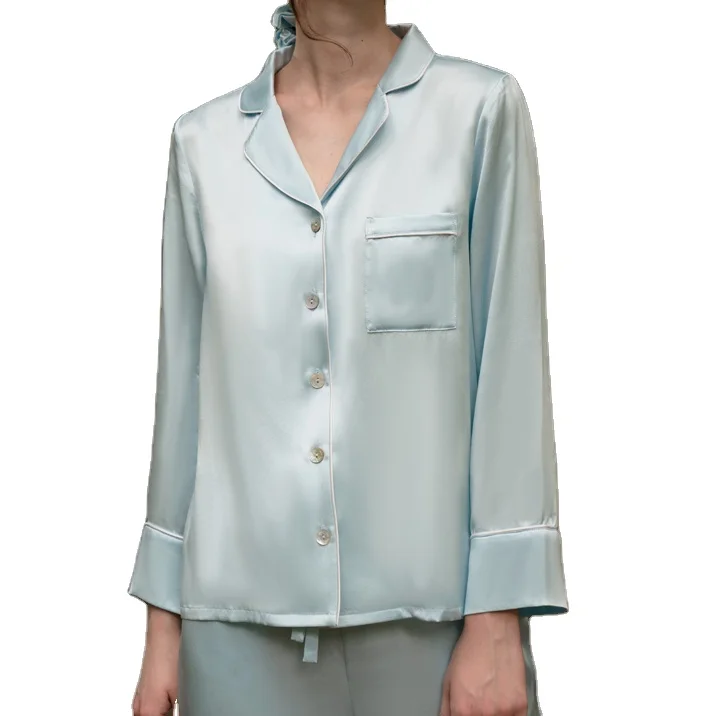 2022 wholesale Romantic 100% natural Silk Pajamas For Couples long sleeves and pants