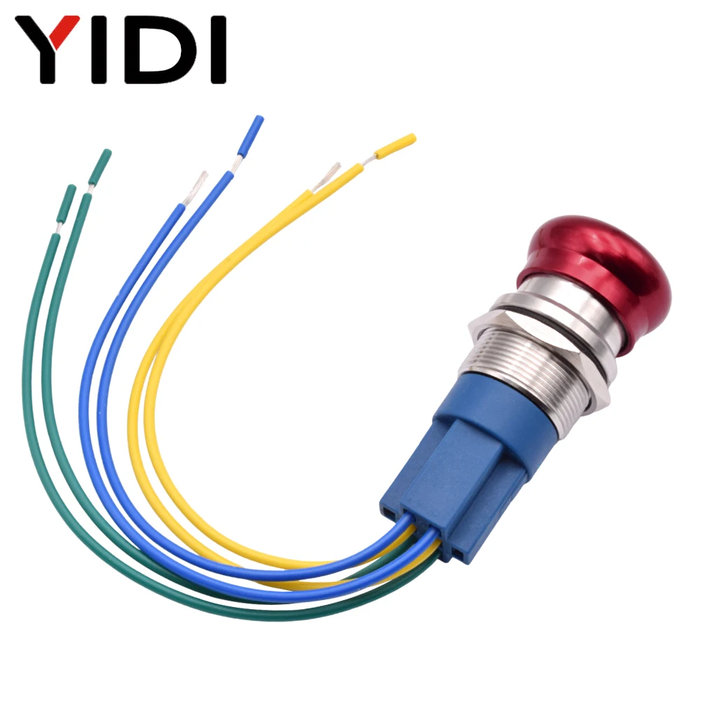 16mm 19mm 22mm 1NO 1NC 2NO 2NC Emergency Stop Switch On Off Metal Red Mushroom Dome Head Latching Push Button Push-button Switch