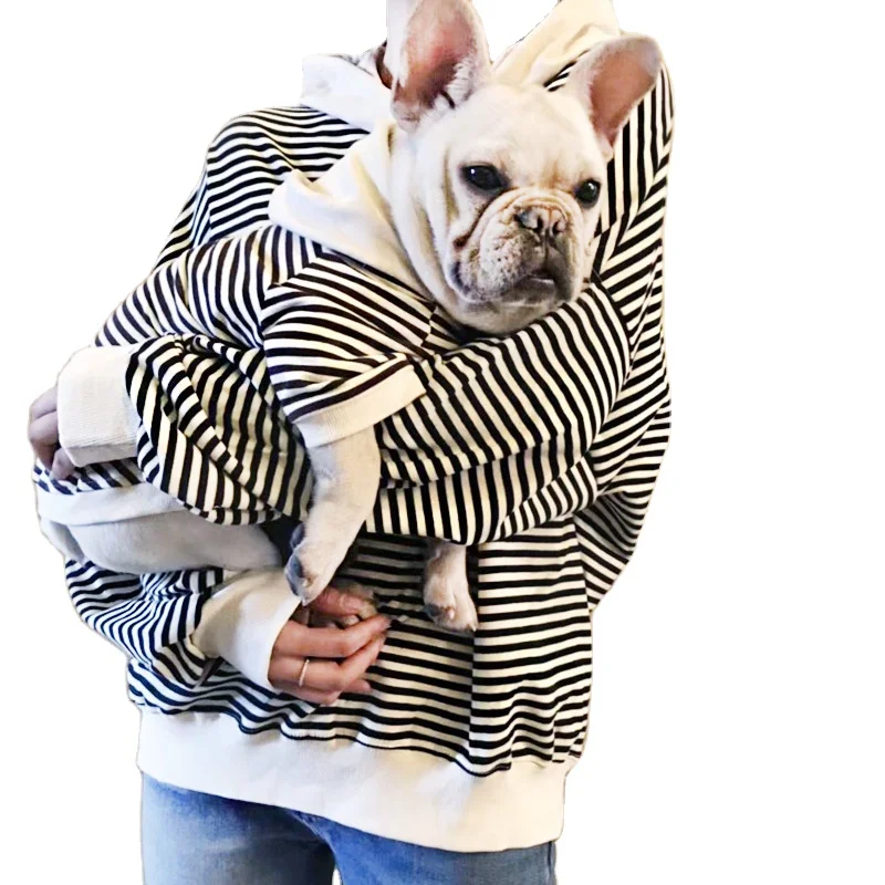 
New Dog Clothes Lovely Cotton Coat Autumn Stripe Hoodie Pet and Owner Casual Wear 