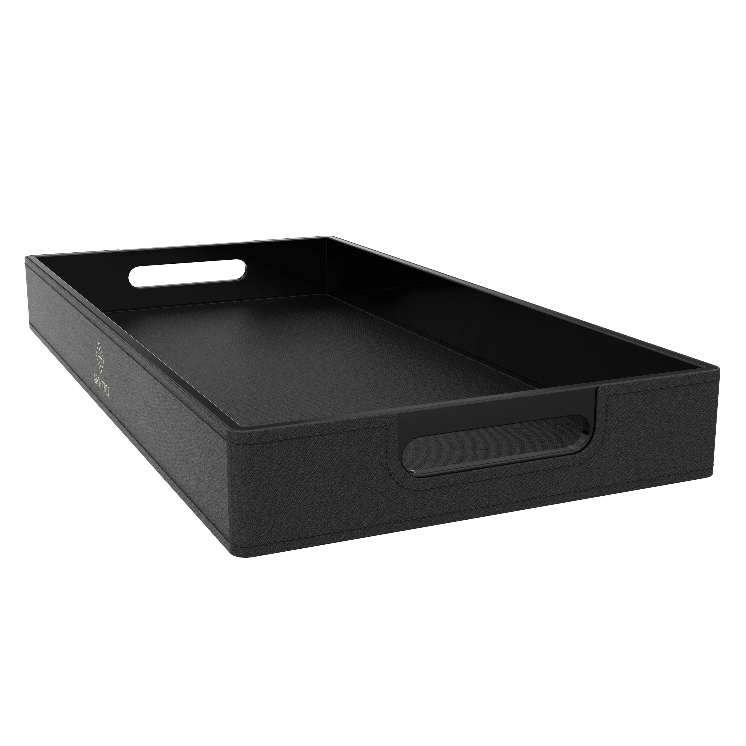 Wholesale Fancy China Black Leather outside Lacquer Inner Wood for Hotel Restaurant Wooden Breakfast Dinner Service Tray With SABER Certificate