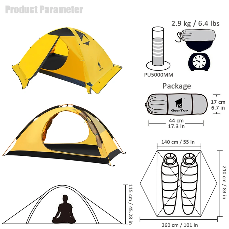Hot Sale Geertop Custom 2 Person Outdoor waterproof portable Luxury Camping tent